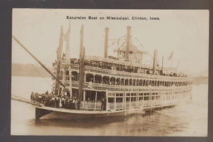 Clinton IOWA RPPC c1908 STEAMBOAT J.S. Steamer MISSISSIPPI RIVER Burned 1910 IA - Picture 1 of 2