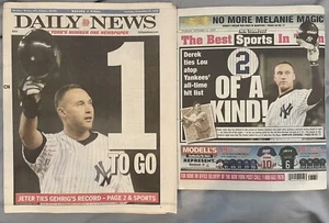 DEREK JETER TIES LOU GEHRIG HITS YANKEES NY POST & TAGESZEITUNGEN 9.10.09 - Bild 1 von 2