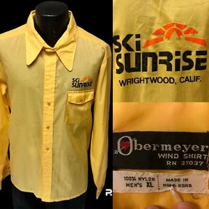 Vtg 70's Obermeyer Men's Yellow Nylon SKI SUNRISE CALIFORNIA Wind Shirt XL - Picture 1 of 15