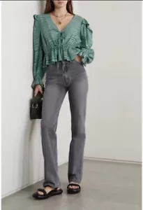 NWT Ulla Johnson Women's Green Ophelia Gathered Striped Peplum Blouse Size 2 - Picture 1 of 8