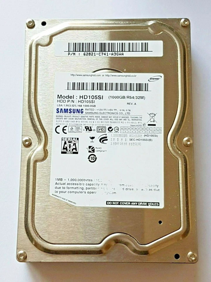 1 TB SATA Samsung Spinpoint R54 HD105SI 5400RPM 32MB 3.5" Internal Hard Drive - Image 1 of 1