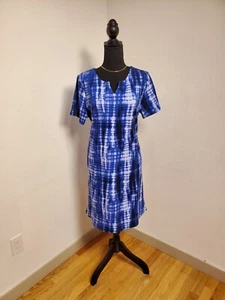 Ellen Tracy Ladies' V-Notch Relaxed Knit Dress with Pockets, Indigo Dye SZ L - Picture 1 of 8