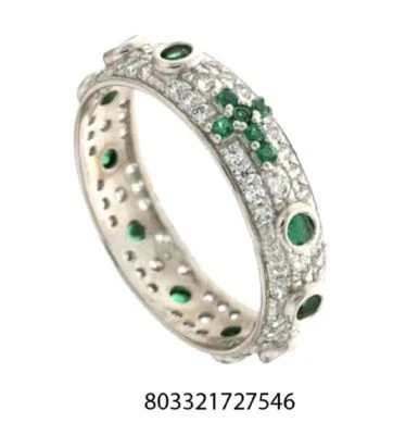 Anello rosario argento 925 zirconi brillanti Bianco verde rodiato anallergico - Immagine 1 di 4
