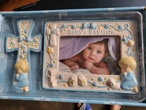 Baby’s Baptism Ceramic Gift Set 4 in. x 6 in. Frame & 7 in. Cross - 603799293501 - Picture 1 of 5