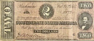 Confederate Currency Lot US 1864 Richmond Virgina $2 Note Rare - Picture 1 of 12