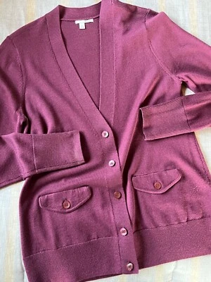 Halogen Merino Wool Button-Front Cardigan! Burgundy Color Size M! Pretty Knit! - Image 1 of 4