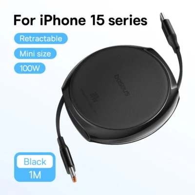 Baseus Retractable 100W USB C Fast Charger Cable Cord For iPhone 15 MacBook iPad - Image 1 of 4
