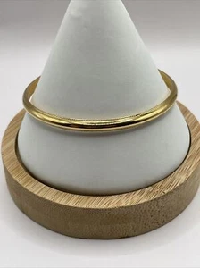 Vintage Monet Bangle Bracelet Shiny Gold Tone Ridged Edges Round Classic AL4.1 - Picture 1 of 9