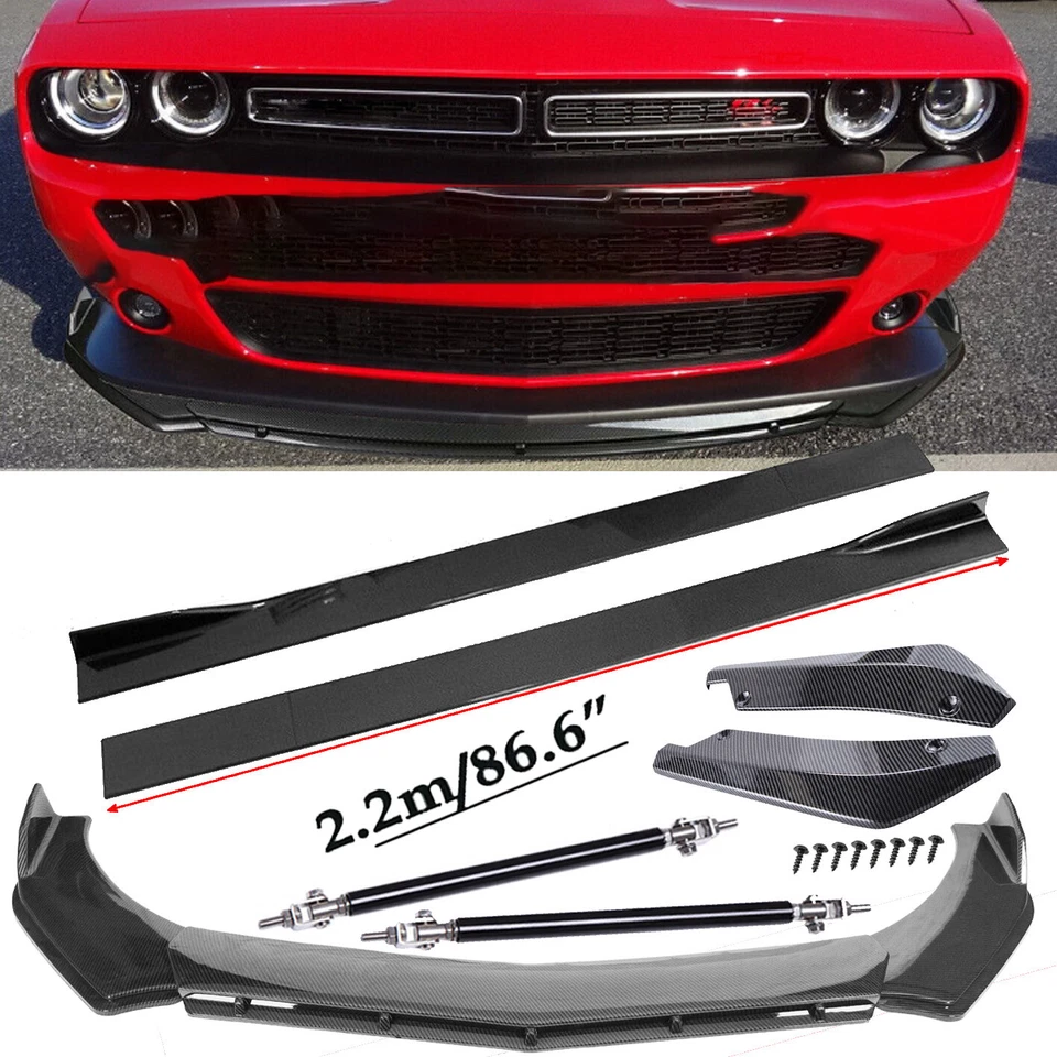 For Dodge Challenger SRT Fiber Front Bumper Lip Splitters Side Skirt Strut Rod Foto 1 de 4