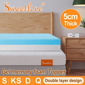 Dual Layer Cool Gel Memory Foam Topper Mattress ALL SIZE Toppers w/Bamboo Cover - Picture 1 of 17