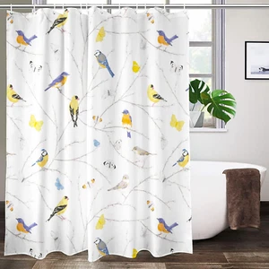 Lovetar Bird Branch Tree Vintage Shower Curtain Washable Waterproof Fabric Fun B - Picture 1 of 12