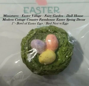 Easter Village Miniatures Fairy Garden Doll house Farmhouse  Bird Nest w/Eggs 1" - Picture 1 of 11