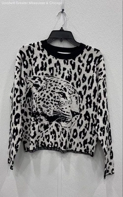 NWT DKNY Women's White Black Leopard Print Round Neck Sweater Size Small - Image 1 of 4