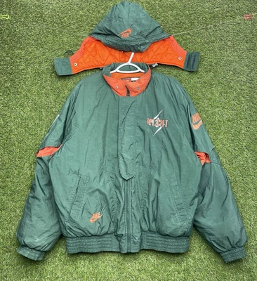 Jaqueta acolchoada Nike Miami Hurricanes masculina grande zíper completo bengalas anos 90 universidade - Imagem 1 de 4