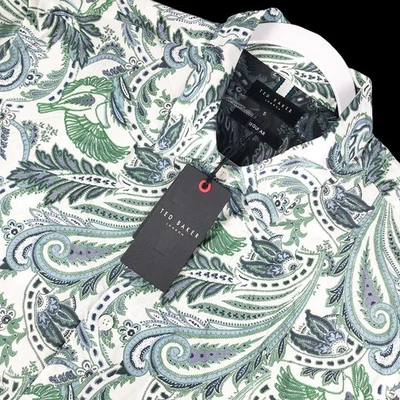 NUEVA Camisa Ted Baker Para Hombres XL Estampado Paisely Ligera Manga Corta Foto 1 de 4