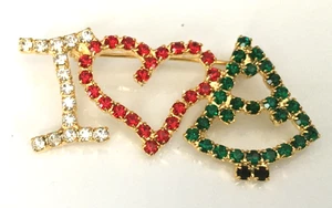 Vintage Brosche Anstecknadel Strass I love Christmas goldfarben Baumschmuck Konvolut y - Bild 1 von 2