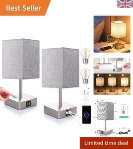 Dimmable Grey Bedside Lamps with USB-C & A Ports - Set of 2 for Cozy Homes - Picture 1 of 12