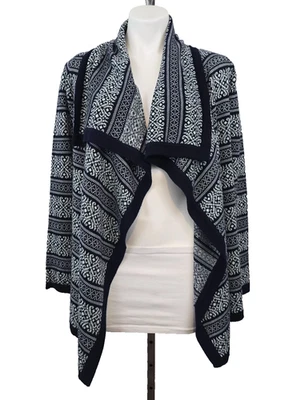 Cárdigan Skies Are Azul Estampado Manga Larga Frente Abierto Negro Blanco Pequeño Foto 1 de 4