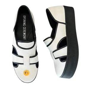 Opening Ceremony Women’s Bing White Denim Cutout Black Platform Sandal Shoes 7.5 - Picture 1 of 11