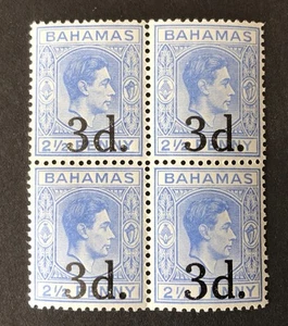 Bahamas stamps.1940 3d surcharge GVI MH SG 161 block of 4 Mint NH Full Gum - Picture 1 of 2