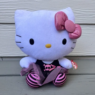Vestido Ty Punk Hello Kitty Gorro Amigo Peluche Punk Rock Calavera Negro Rosa 11" Foto 1 de 4