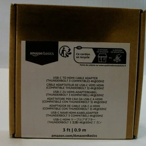 Amazon Basics USB-C (Source) to HDMI (Display) Cable Adapter Thunderbolt 3 0.9m - Picture 1 of 4