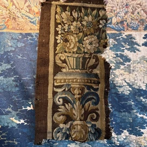 Original 17. Jahrhundert Vintage Antik Aubusson Wandteppich Bordüre Fragment 25x 12 Zoll - Bild 1 von 4