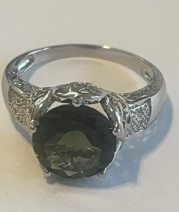 Anillo de Plata Moldavita FACETE GrandeCarate 💯 Garantizado Auténtico Talla 12 Puede Cambiar Tamaño - Imagen 1 de 15