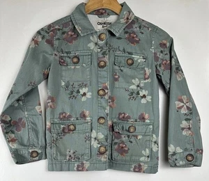 OshKosh B’gosh Girls Floral Button Jacket Size 7 Green Pink Spring Layering - Picture 1 of 6