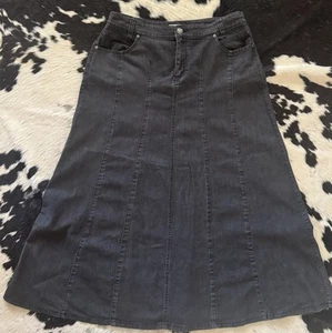 Cato Size 8 Black Denim Medium Wash Long Flare Boho Western Rodeo Hippie Skirt - Picture 1 of 10