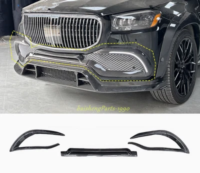 Tira de moldura de parachoques delantero de fibra de carbono real para Benz Maybach GLS600 2021-2022 3 piezas Foto 1 de 4