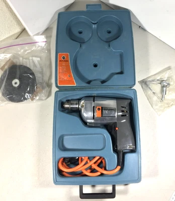 Vintage Black & Decker 3/8" Electric 7110 Drill w/ Case & Extras Good Condition - Image 1 of 4