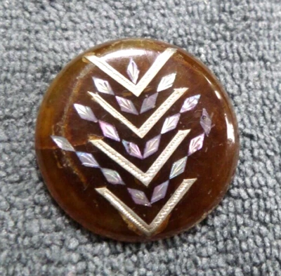 Fabulous Antique Horn MOP Mother of Pearl Inlay Button - Image 1 of 4
