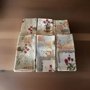 "6 servilletas Western Linen INC plantas de jardín, flores, 100 % algodón artístico 18""x 18""" - Imagen 1 de 10
