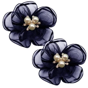 2 Pcs Pearl Flowers Shoe Clips Exquisite Rhinestone Shoes Charms Lace Floral ... - Picture 1 of 7