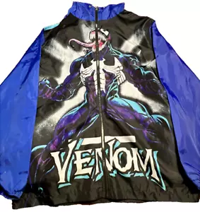 Venom Marvel Spiderman Mens M Graphic Blue Hooded Windbreaker Jacket Full Zip - Picture 1 of 5
