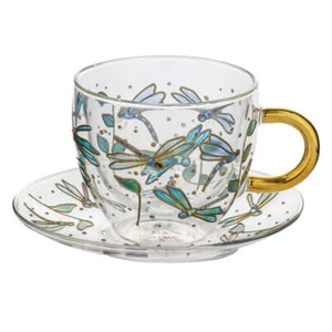 Ashdene Natures Keepers Dragonfly Double Walled Glass Cup & Saucer - Picture 1 of 1