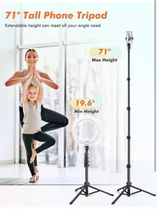 71 Inch Phone Tripod Extendable iPhone Android Bendable Photos Video Streaming - Picture 1 of 8