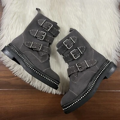 Botas bobette Vince Camuto para mujer talla 6 M gris gamuza cuero cadena con tachuelas Foto 1 de 4