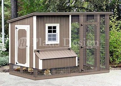 PLANS DESIGN Hen House / Chicken Coop with Run, 4 x 8 Modern Roof Style Plans, Design 70408RM