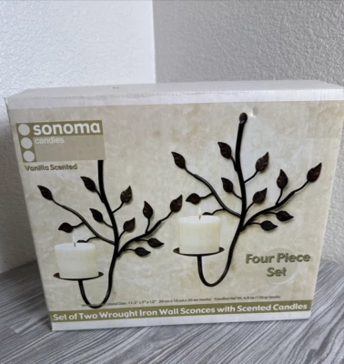 Sonoma Wrought Iron Wall Mounted Sconces Candle Holder W/ Candles Foto 1 de 4