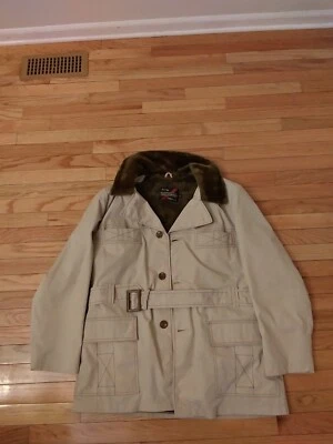 Sears The Men's Store Vintage 1970s Beige Faux Fur Lined Winter Coat Men's 44 - Image 1 of 4