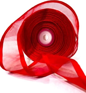 Red Satin Edge Organza Ribbon 25 yards 75 ft. (1.5") - Picture 1 of 2