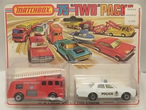 Matchbox Two Packs 1976 Police Car Mercury Fire Engine TP-2 Die-Cast Metal - Picture 1 of 10