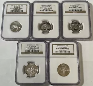 1999-S Silver Proof Quarter Set ~ (4) NGC PR70 Ultra Cam - (1) PR69 Ultra Cam - Picture 1 of 2