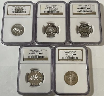 1999-S Silver Proof Quarter Set ~ (4) NGC PR70 Ultra Cam - (1) PR69 Ultra Cam - Image 1 of 2