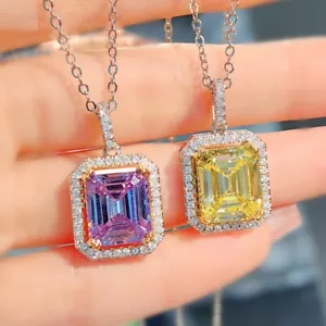 New 14mm Asscher Cut Purple Amethyst Gems Luxury Party Jewelry Women Necklace - Picture 1 of 8