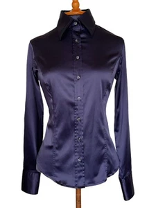 edle taillierte langarm Satin Bluse Gr. 38 in Pflaume von Robert Friedman - Bild 1 von 2