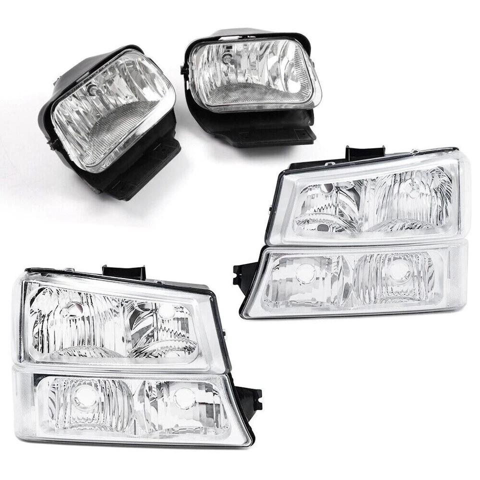 Clear Chrome Headlights+Fog Lights Fit For 2003-2007 Chevy Silverado Avalanche Foto 1 de 4