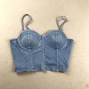 Haute Monde Bra Top Womens XL Blue Denim Spaghetti Strap Adjustable Cropped NWT - Picture 1 of 10